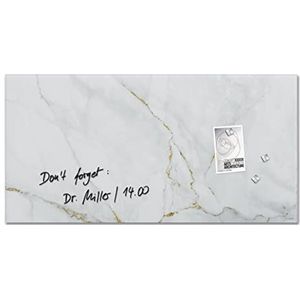 SIGEL Artverum GL361 glazen magneetbord, marmerlook, wit, 91 x 46 cm, veiligheidsglas