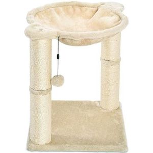 Amazon Basics Kattenkrabpaal in torenvorm met schuilplaats en hangmat en krabpaal 41 x 51 x 41 cm, beige