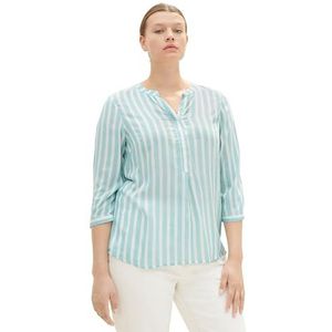 TOM TAILOR Damesblouse in grote maat met strepen en borstzakken, 32606 - Teal Offwhite Vertical Stripe, 54/plus size, 32606 - Teal Offwhite Vertical Stripe