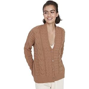 Trendyol Trendyol Dames gebreid vest met V-hals Standaard Sweater Dames (1 stuk), Kameel.