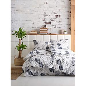 Questo Casa, Beddengoedset, bedrukt, tweepersoonsbed, 100% katoen, dekbedovertrek: 200 x 220 cm (1 stuk), hoeslaken: 240 x 260 cm (1 stuk), kussensloop: 50 x 70 cm (2 stuks), wit