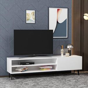 Elegante tv-standaard, wit, 160 cm breed, 100% melamine, dikte 18 mm, wandmontage met meerdere planken, moderne woondecoratie