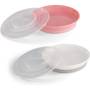 Twistshake 2 x babyborden met luchtdicht deksel, kinderborden, BPA-vrij, bord voor het leren van voeding, wit/roze