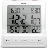 MEBUS Digitale draadloze wekker met thermometer, datumweergave, twee wektijden, wekherhaling, automatische instelling van zomer- en wintertijd, draadloze klok / kleur: wit / model: 56813