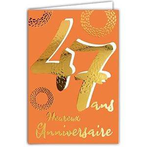 Afie 69-2447 verjaardagskaart, 47 jaar, goudkleurig, glanzend, gestructureerd, voor dames en heren, kleurrijke tekst, geschikt voor leeftijdsgroepen binnen, inclusief envelop, gemaakt in Frankrijk