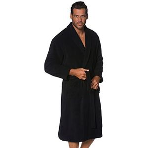 JP 1880 702388 badjas voor heren, badstof, katoen, met riem en zakken, knielang, zwart.