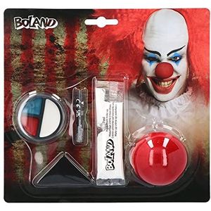 Boland 45094 Horror Clown Make-up Set, kleurrijk, sterk gepigmenteerd, intense kleur, met neus, potlood, make-up en spons