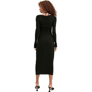 TRENDYOL Dames midi-bodycon nauwsluitende gebreide jurk, zwart, XS, zwart.