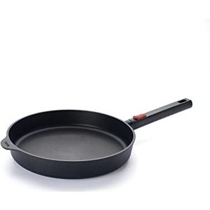 Woll Diamond QXR Eco Logic Inductieve gietijzeren pan, Ø 28 cm, hoogte 5 cm met afneembare handgreep, geschikt voor alle warmtebronnen, PFAS-vrij, aluminium, ovenbestendig, zwart