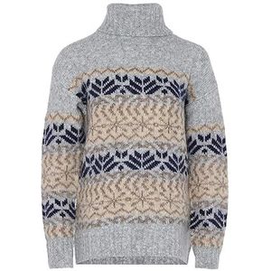 Jalene Pull à col montant en tricot jacquard flocon de neige pour femme Bleu clair Multicolore Taille XL/XXL, Bleu clair multicolore, XL