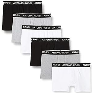 FM London Heren boxershorts Antonio Rossi Slim Fit 6-pack zwart/grijs/wit, L, Zwart/Grijs/Wit