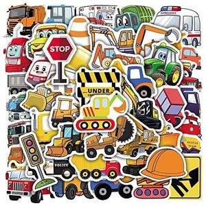 50 stuks autostickers voor kinderen, waterdichte vinyl stickers voor waterflessen, gitaar (truck, airplane, trein, helikopter, auto, tractor, bus, school, Firetruck, Rocket)