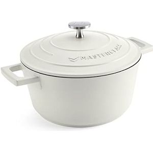 MasterClass Kleine braadpan met deksel, 2,5 l/20 cm, van licht gegoten aluminium, oven- en inductiebestendig, crèmekleurig