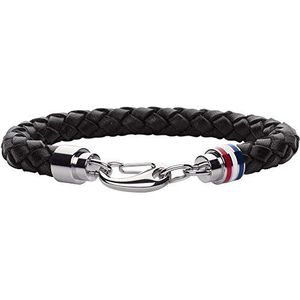 Tommy Hilfiger Jewelry 2700510 Herenarmband van zwart leer, Leer, Zonder steen