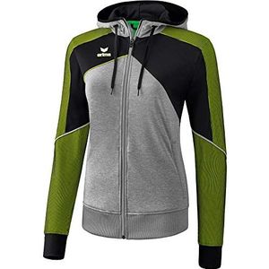 Erima Premium One 2.0 trainingsjack met capuchon, dames, 1 stuk, grijs gemêleerd/zwart/limoenpop