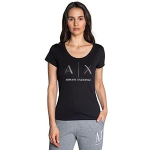 Armani Exchange Dames T-shirt met strass logo, zwart.