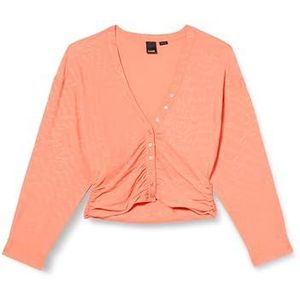 Pinko Bellona Blouse Jacquard Design Logo Fluide T-shirt à Manches Longues Sans Cou Femme, P77_Saumon Frais, 34