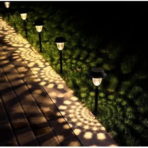 Whousewe WHPG003AB Buitenlamp op zonne-energie, 8 stuks, tuinlampen, buiten, waterdicht, draadloos, led, decoratie, buitenverlichting op zonne-energie, voor decoratie, tuin, terras, paden, gazon