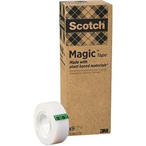 Scotch Magic Onzichtbare tape, gemaakt van plantaardige materialen, 9 rollen 19 mm x 33 m, plantaardige lijm, oplosmiddelvrij, verpakking van 100% gerecycled karton