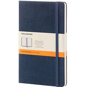 Moleskine Classic gelijnd papieren notitieboek, notitieboek met harde kaft en elastische sluiting, kleur saffierblauw, formaat - groot 13 x 21 cm, 240 pagina's