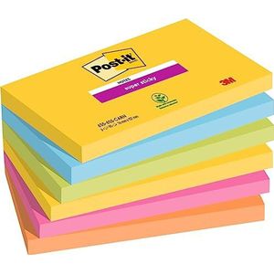 Post-it Super Sticky Notes Carnival, 76 mm x 127 mm, 90 vellen/blok, 6 blokken/verpakking