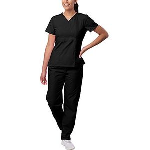 SIVVAN Scrubs voor vrouwen - Mock Wrap & Cargo Broek Scrub Set, Zwart, XXL