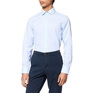 Zakelijk overhemd voor heren, slim fit, strijkvrij, Kent kraag, lange mouwen, 100% katoen, blauw (blauw 14)