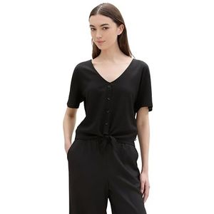 TOM TAILOR Denim 1041452 Basic blouse met geknoopte details voor dames (1 stuk), 14482 - Deep Black