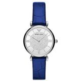 Emporio Armani Blauw Leren Horloge met Twee Wijzers