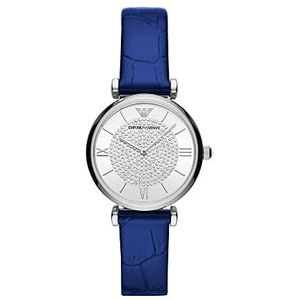 Emporio Armani Blauw Leren Horloge met Twee Wijzers