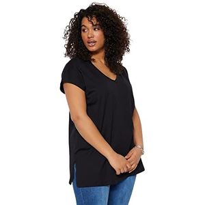 Trendyol T-shirt basique décontracté à col en V pour femme, Noir, 3XL
