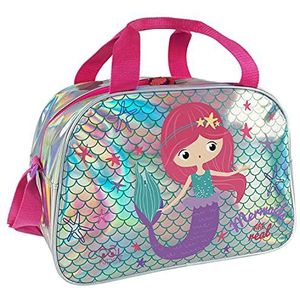 PERLETTI Sporttas voor kinderen, meisjes, roze of zilver, reistas en vrije tijd, met schouderriem voor meisjes, eenhoorn of zeemeermin, reflecterende gymtas met sterren en glitter, 28 x 41 x 21 cm