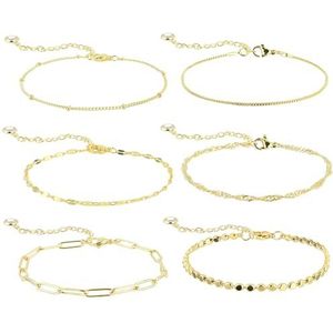 DIVINA VITAE Set van 6 gouden armbanden voor dames, 14 karaat vergulde armband, stapelbare gouden armband, gevoerde armband voor dames, elegante paperclips, delicate armband, schakelarmband, Koper,