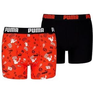 PUMA Print nauwsluitende boxershorts voor jongens, Rood/Zwart