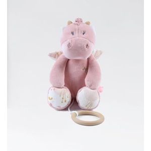 NOUKIE'S - Mini pluche dier met muziek Joy - knuffeldier Noukie's van fluweel + houten ring - muzikaal ontwaken - babycadeau