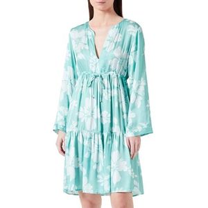 Replay Robe à manches longues pour femme, motif floral, 020 Green Water/Natural White, XL
