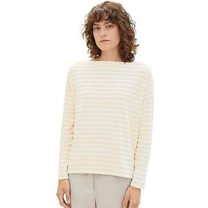 TOM TAILOR 1039067 T-shirt met lange mouwen voor dames, 33977 - Beige Offwhite Stripe