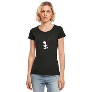 MERCHCODE Mp0004938-dames Peanuts Snoopy With Knitted Hat Basic Tee T-shirt voor dames (1 stuk), zwart.