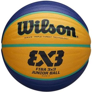 Wilson FIBA 3X3 REPLICA JUNIOR Basketbal, maat: 5, rubber, voor binnen en buiten, geel/blauw, WTB1133XB