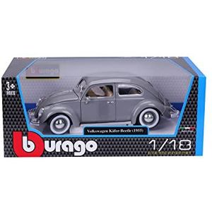 Bburago Volkswagen Beetle (1955): automodel in schaal 1:18, beweegbare deuren, kofferbak en motorkap, grijs (18-12029G)