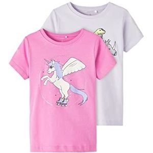 NAME IT T-shirt met korte mouwen voor meisjes, Purple Heather/Pack: w Cyclamen
