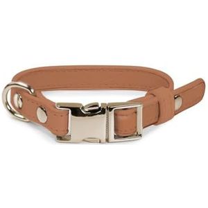 Record - Hondenhalsband Londen - Gemaakt van kunstleer - Met metalen gesp en metalen klemring - Maat XS - 1,5 cm - Omtrek 28-38 cm - Kleur bruin