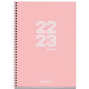 MIQUELRIUS - Kalender september 2022 augustus 2023 – dagpagina – plus 15 x 21,3 cm – tweetalig, Spaans, Engels – School – Roze