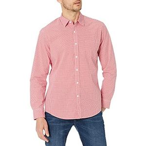 Amazon Essentials Casual popeline overhemd met lange mouwen voor heren, klassieke pasvorm, rode gingham, XS