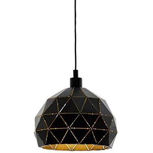 EGLO Hanglamp Roccaforte, 1 vlam hanglamp, hanglamp van staal, kleur: zwart, goud, fitting: E27, DELONGHI: 40 cm