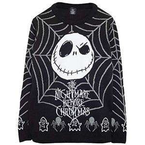 Disney The Nightmare Christmas Jack Spider Web gebreide trui voor dames, officieel product, Fair Isle kersttrui, cadeau-idee, zwart.