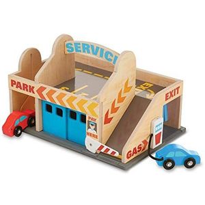 Melissa & Doug Service Station Parking Garage, Wooden Vehicle, Pretend Play, 3+, cadeau voor jongen of meisje