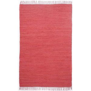 Theko Dhurry Tapijt van 100% katoen, plat weefsel, Happy Cotton, handgeweven, kleur: rood, 90x160 cm