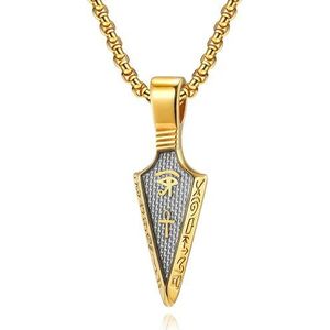 MERTTURM Horus Oog Mannen Ketting Egyptische Kruis Ankh Hanger Beschermingssymbool Heren Ketting Roestvrij Staal + Koolstofvezel Sieraden Spearpoint Pijlpunt Hanger, 60 cm, Roestvrij staal, Gemaakt