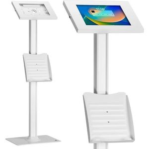 Maclean MC-476 Tablet-vloerstandaard met diefstalbeveiliging en brochurehouder, compatibel met iPad/iPad Air/iPad Pro, Samsung Galaxy Tab A/Tab A7/Tab S6 Lite van 9,7 tot 11 inch (wit)